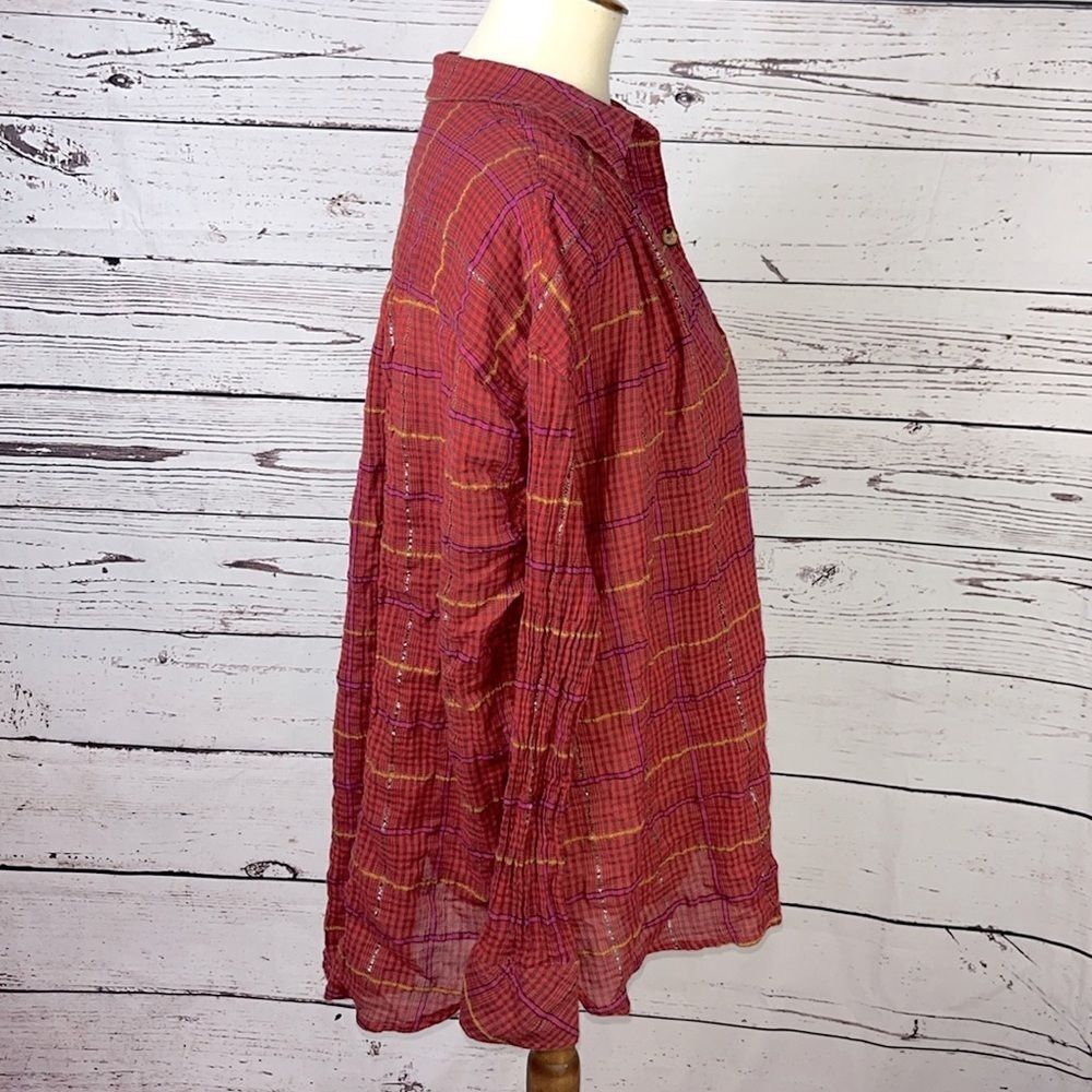 Free People Break My Stride Button Down Plaid Long Sleeve Top - Picture 5 of 7